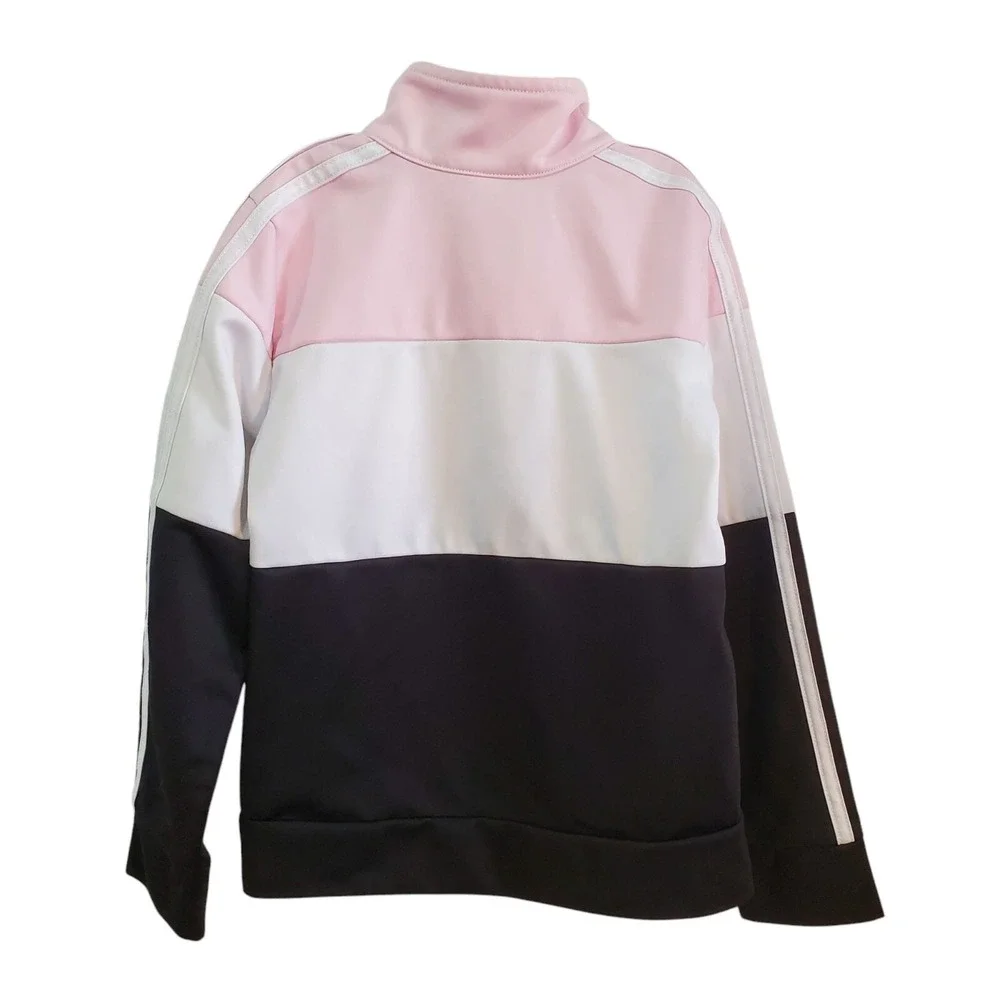 Adidas Girl's Track Jacket Full Zip Color Block‎ Pink White Black Stripes Size 6